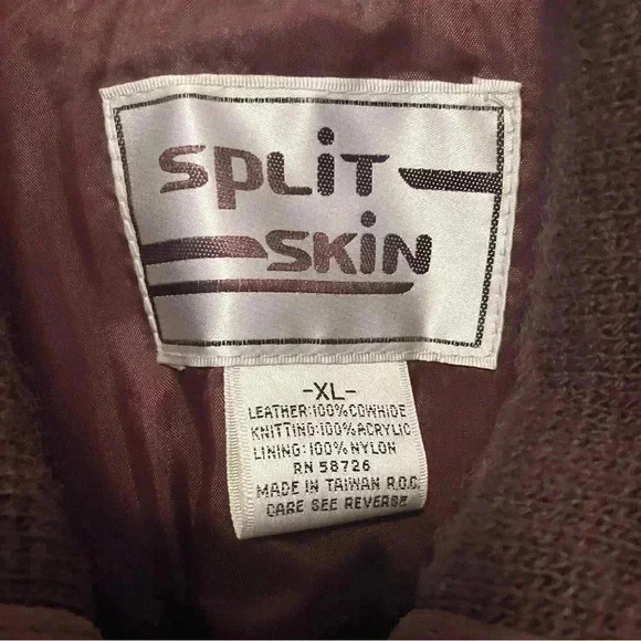 VTG Suede Leather and Knit Brown Jacket XL 70s Bomber Split Skin Cables-READ - Picture 2 of 8